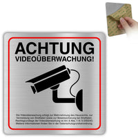 LEIASA | Schild Videoüberwachung - 12x12 cm - Aluminium - Achtung Kamera - Kameraüberwachung - Objekt Videoüberwacht - Diebstahlschutz - Warnschild - Dicke 0,8 mm - (Videouberwachung!)