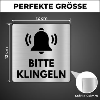 LEIASA | Schild Bitte Klingeln - 12x12 cm - Aluminium - Hier Klingeln 