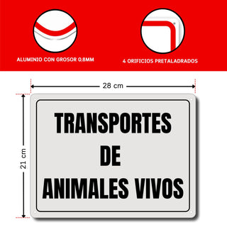 LEIASA | Cartel Transportes Animales - 21x28 cm - Aluminio Reflectante - Grosor 0.8 mm - Apto Exterior e Interior - Impresión UV - Letrero Transporte Animales
