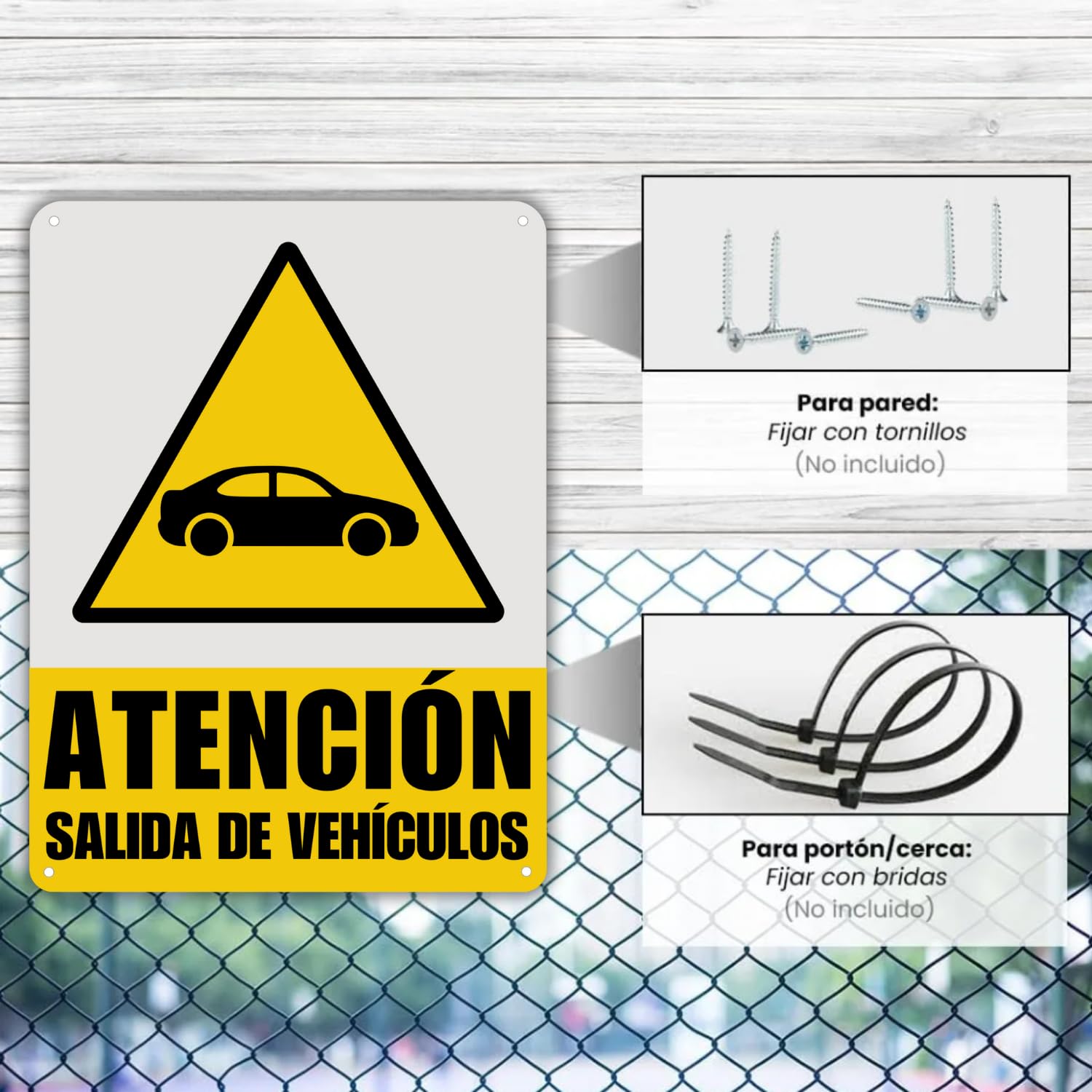 LEIASA Cartel Salida Vehículos - 21x28 cm - Aluminio - Reflectante - Grosor 0.8 mm - Señal Salida Vehículos - Impresión UV - Resistente Exterior
