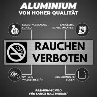 LEIASA | Schild Rauchen Verboten - 5x18 cm - Aluminium - Warnschild Ni