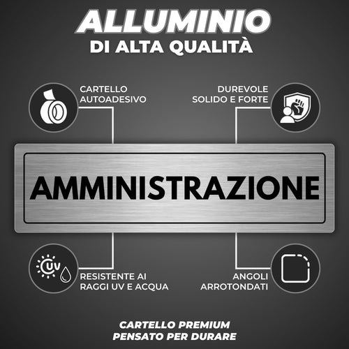 LEIASA | Cartello Amministrazione - 5x18 cm - Spessore 0,8 mm - Allumi