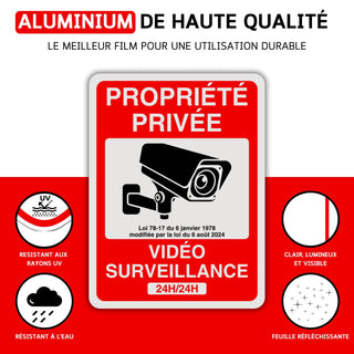 LEIASA | Panneau de zone de vidéosurveillance - 21x28 cm - Aluminium -