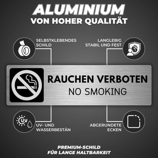 LEIASA | Selbstklebendes Schild Rauchen verboten - 5x18 cm - Aluminium