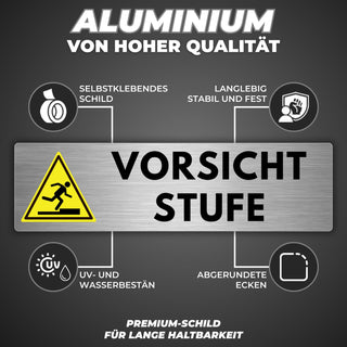 LEIASA | Selbstklebendes Schild Vorsicht Stufe - 5x18 cm - Aluminium -
