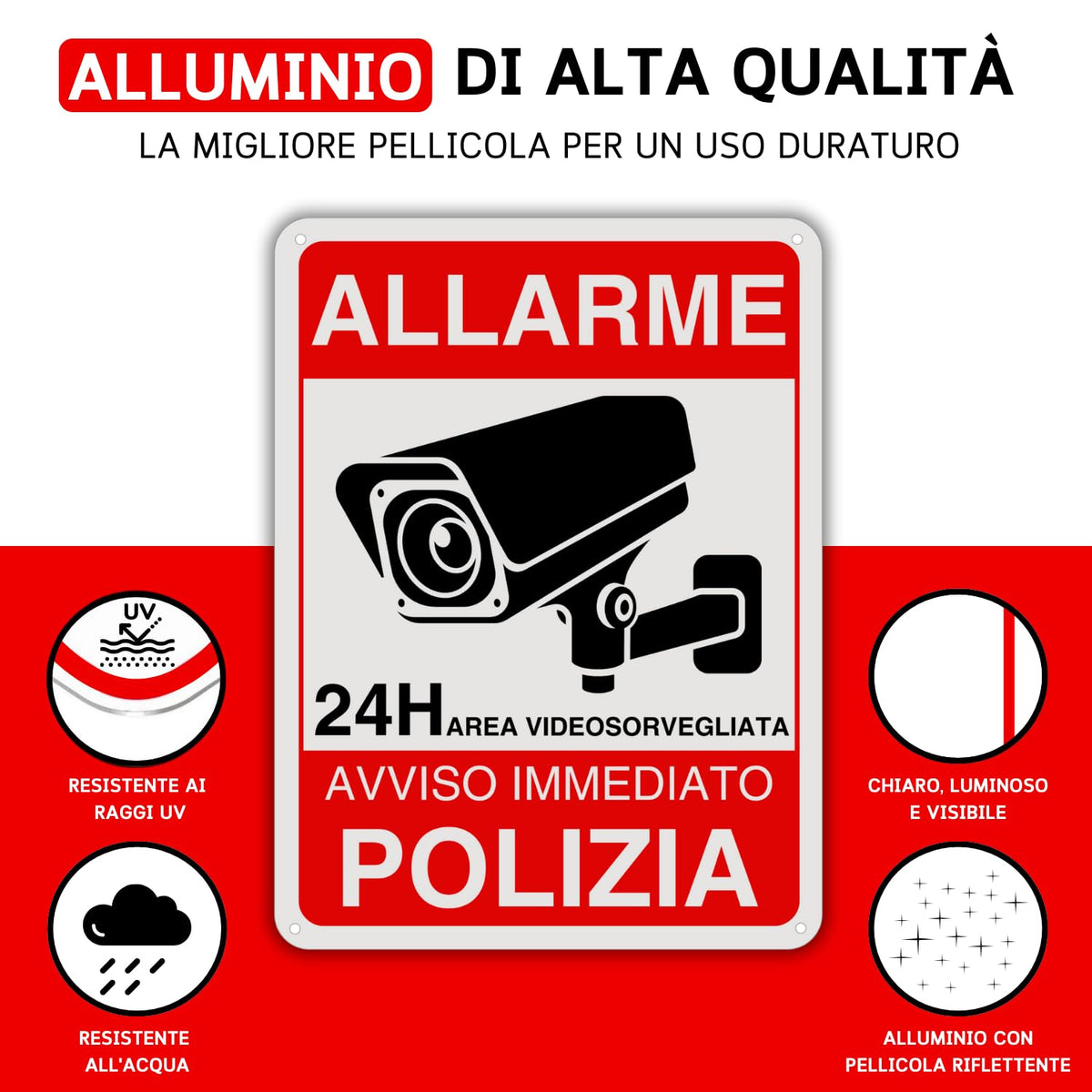 LEIASA | Cartello Area Videosorvegliata - 21x28 cm - Alluminio - Rifle