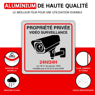 LEIASA | Panneau de zone de vidéosurveillance - 21x28 cm - Aluminium -