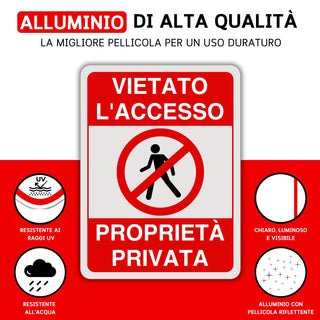 LEIASA | Cartello divieto di accesso - 21x28 cm - Alluminio riflettent