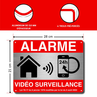LEIASA | Panneau de zone de vidéosurveillance - 21x28 cm - Aluminium -