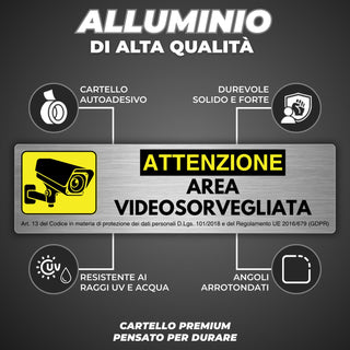 LEIASA | Segnale Adesivo Zona Videovigilata - 5x18 cm - Spessore 0,8 m