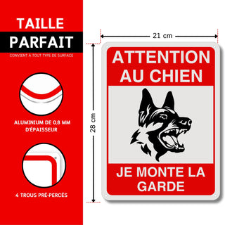 LEIASA | Panneau chien dangereux - 21x28 cm - Aluminium réfléchissant 