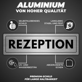 LEIASA | Schild Rezeption - 5 x 18 cm - Stärke 0,8 mm - Aluminium - Se