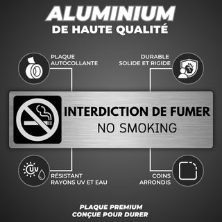 LEIASA | Panneau Interdiction de Fumer - 5x18 cm - Aluminium - Défense