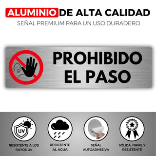 LEIASA | Señal Prohibido el Paso - 5x18 cm - Grosor 0.8 mm - Aluminio - Rótulo de Acceso Restringido - Signo Zona Prohibida - Cartel Prohibido Pasar - Acceso No Permitido