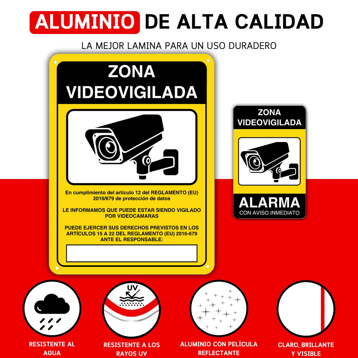 LEIASA | Panneau Vidéosurveillance - 21x28 + 9x14 cm - Aluminium - Duo