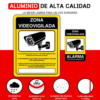 LEIASA | Panneau Vidéosurveillance - 21x28 + 9x14 cm - Aluminium - Duo