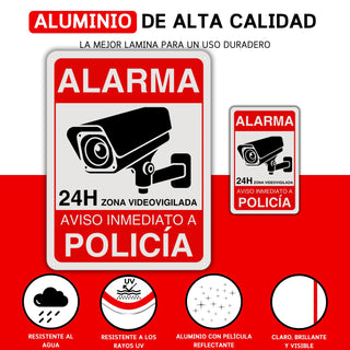 LEIASA | Pack Cartel Videovigilancia - 21x28 cm y 9x14 cm - Reflectante - Fabricado Aluminio - Grosor 0.8 mm - Cartel Zona Videovigilada - Entrada Vigilada (SET Carteles videovigilancia)