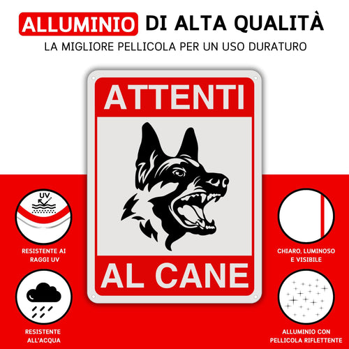 LEIASA : Segnale di pericolo per i cani - 21x21 cm - Alluminio riflett