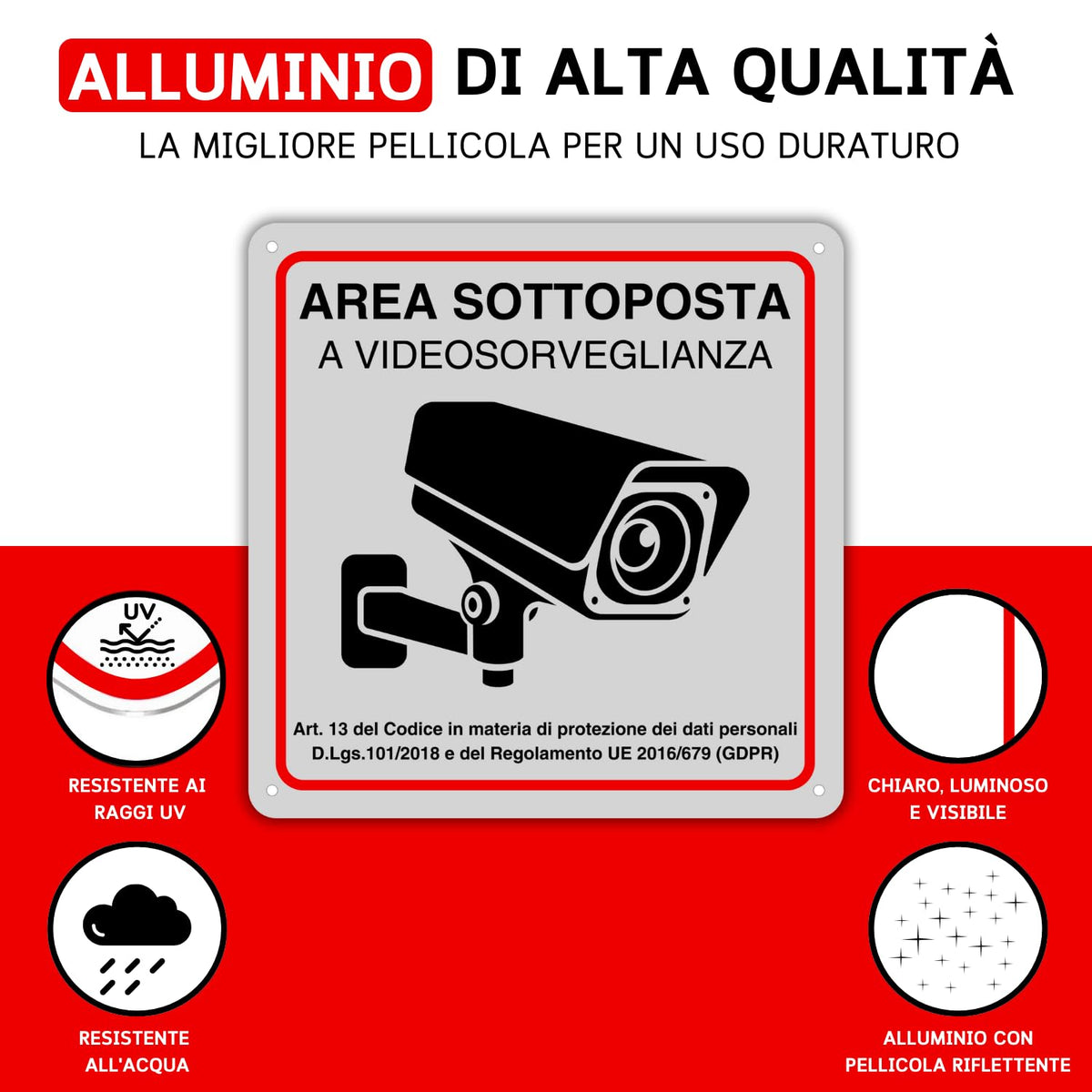 LEIASA | Cartello Area Videosorvegliata - 21x28 cm - Alluminio - Rifle