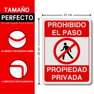 LEIASA Cartel Prohibido el Paso - 21x28 cm - Aluminio Reflectante - Grosor 0.8 mm - Cartel Propiedad Privada - Resistente Exterior - Impresión UV - Señal Disuasión Prohibido Paso - 2 Unidades (2)