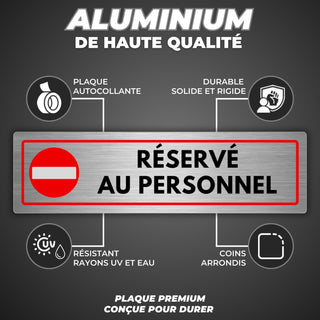 LEIASA | Plaque Réservé au Personnel - 5x18 cm - Épaisseur 0,8 mm - Al