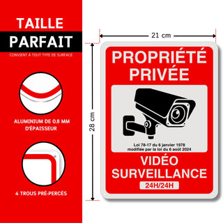 LEIASA | Panneau de zone de vidéosurveillance - 21x28 cm - Aluminium -