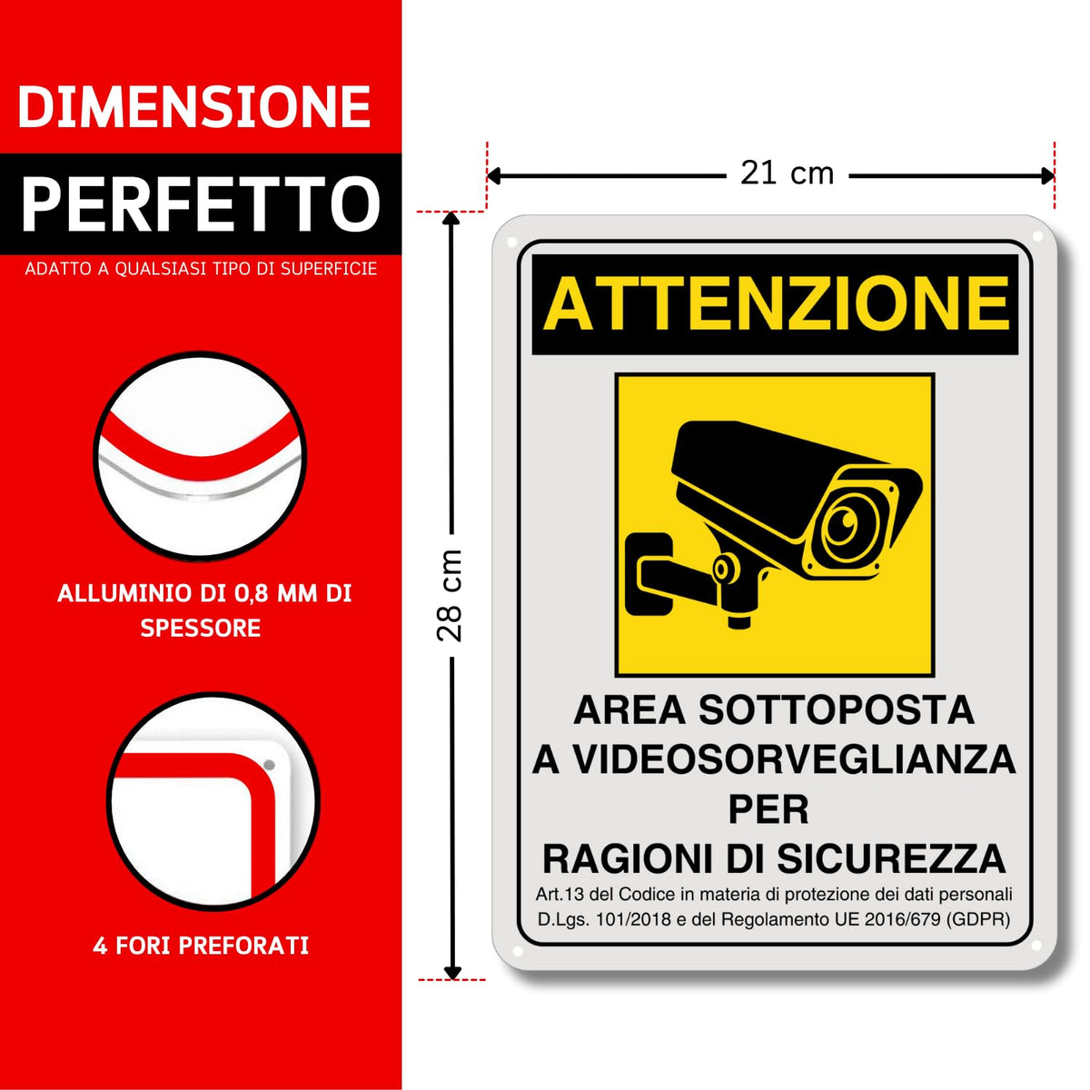LEIASA | Cartello Area Videosorvegliata - 21x28 cm - Alluminio - Rifle