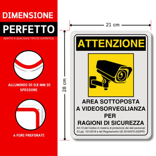 LEIASA | Cartello Area Videosorvegliata - 21x28 cm - Alluminio - Rifle