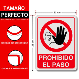LEIASA | Señal Prohibido el Paso - 21x28 cm - Grosor 0.8 mm - Aluminio Reflectante - Cartel Propiedad Privada - Resistente Exterior - Impresión UV - Cartel Prohibido el Paso
