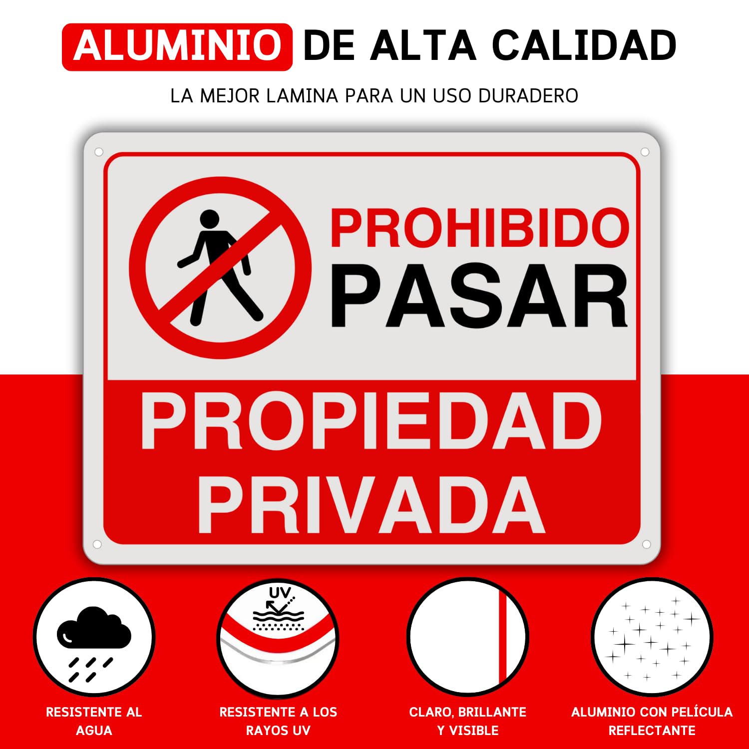 LEIASA Cartel Prohibido el Paso - 28x21 cm - Reflectante - Grosor 0.8 mm - Cartel Propiedad Privada