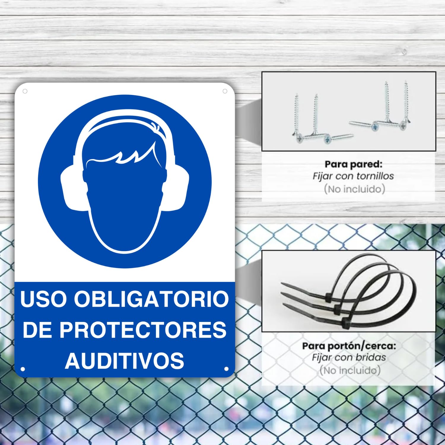 LEIASA | Cartel Uso Obligatorio Protectores Auditivos - 21x28 cm - Aluminio - Grosor 0.8 mm - Señal Uso Protectores Auditivos - Apto Exterior e Interior - Impresión UV (Uso Obligatorio Auditivo)