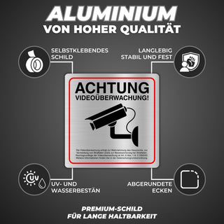LEIASA | Schild Videoüberwachung - 12x12 cm - Aluminium - Achtung Kame