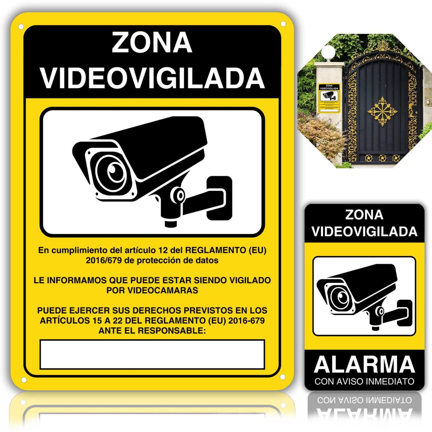 LEIASA | Panneau Vidéosurveillance - 21x28 + 9x14 cm - Aluminium - Duo