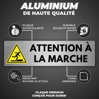 LEIASA | Plaque Attention à la Marche - 5x18 cm - Épaisseur 0,8 mm - A