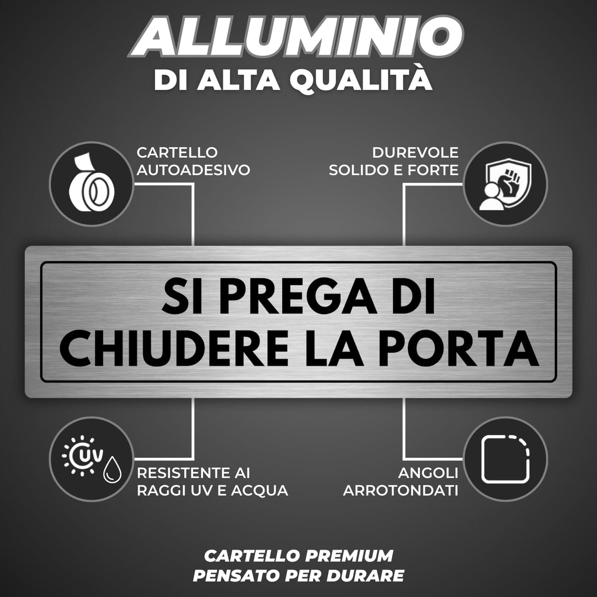 LEIASA | Segnale adesivo Si Prega Di Chiudere la Porta - 5x18 cm - Spe