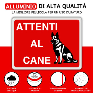 LEIASA : Segnale di pericolo per i cani - 21x21 cm - Alluminio riflett