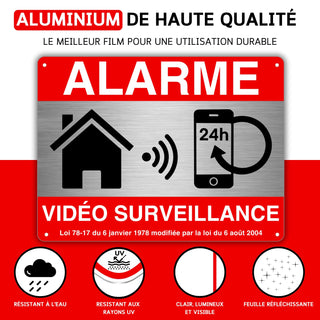 LEIASA | Panneau de zone de vidéosurveillance - 21x28 cm - Aluminium -