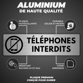 LEIASA | Panneau Téléphone Interdit - 5x18 cm - Aluminium - Portable N