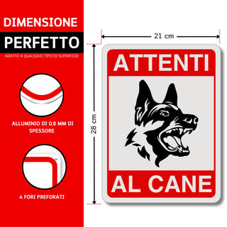 LEIASA : Segnale di pericolo per i cani - 21x21 cm - Alluminio riflett
