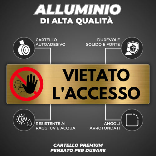 LEIASA | Segnale Vietato Accesso - 5x18 cm - Alluminio - Cartello Divi