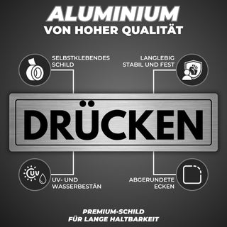 LEIASA | Schild Drücken - 5 x 18 cm - Stärke 0,8 mm - Aluminium - Selb