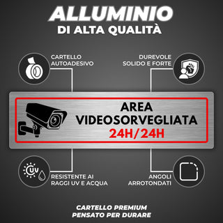 LEIASA | Segnale Zona Videosorveglianza - 5x18 cm - Spessore 0,8 mm - 
