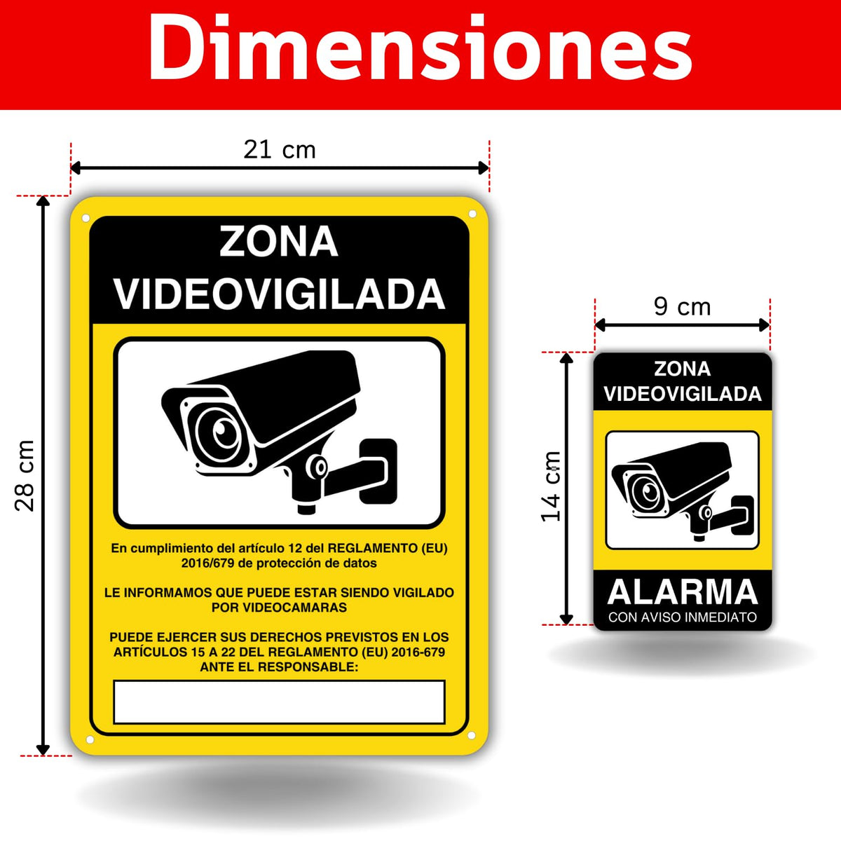 LEIASA | Panneau Vidéosurveillance - 21x28 + 9x14 cm - Aluminium - Duo