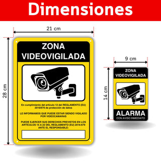 LEIASA | Panneau Vidéosurveillance - 21x28 + 9x14 cm - Aluminium - Duo