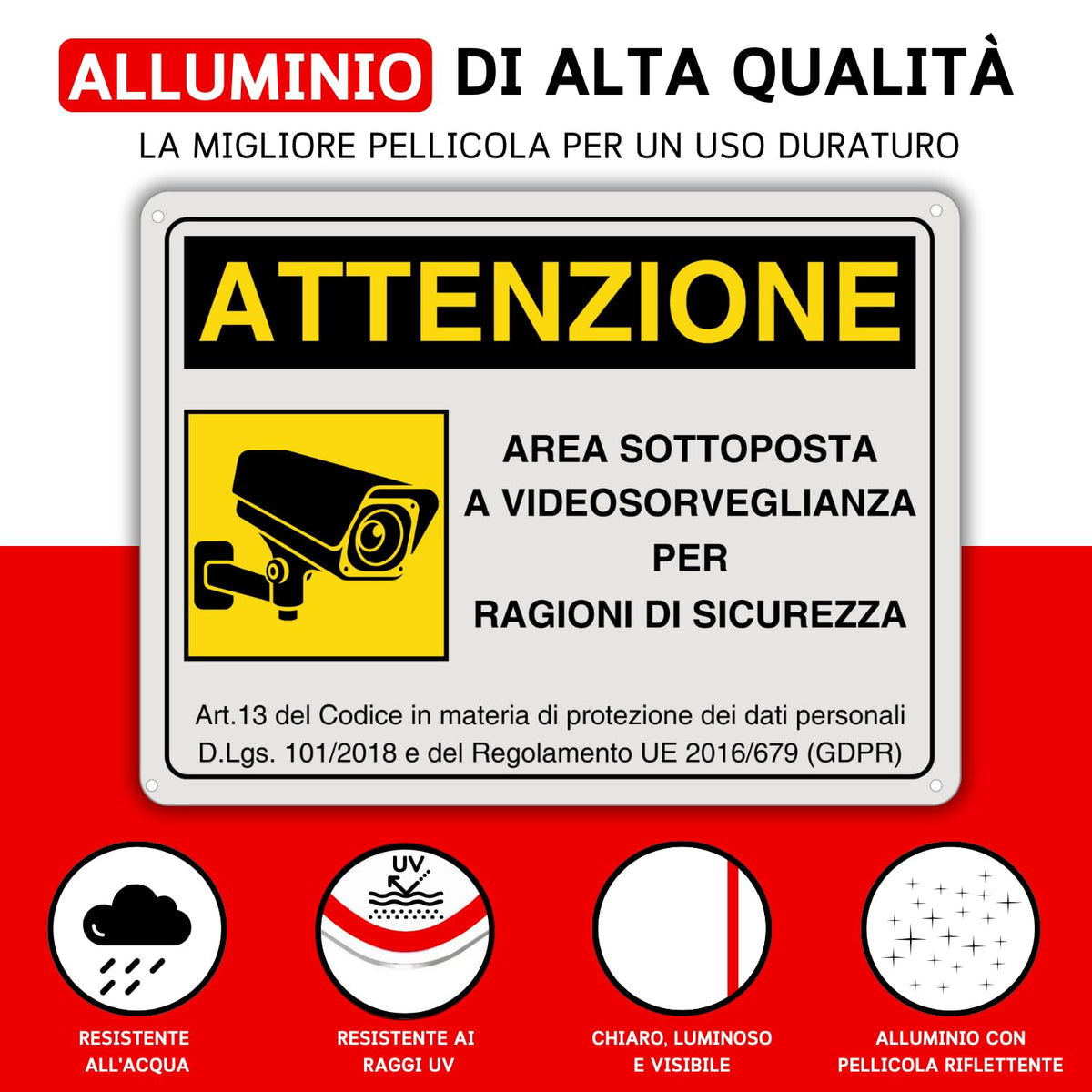 LEIASA | Cartello Area Videosorvegliata - 21x28 cm - Alluminio - Rifle