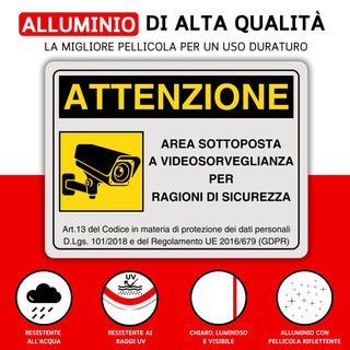 LEIASA | Cartello Area Videosorvegliata - 21x28 cm - Alluminio - Rifle