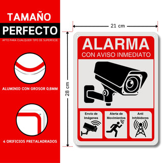 LEIASA Cartel Zona Videovigilada - 21x28 cm - Aluminio - Reflectante - Grosor 0,8 mm - Cartel Videovigilancia - Impresión UV - Resistente Exterior - Señal Alarma Disuasorio - Señal Cámara Vigilancia