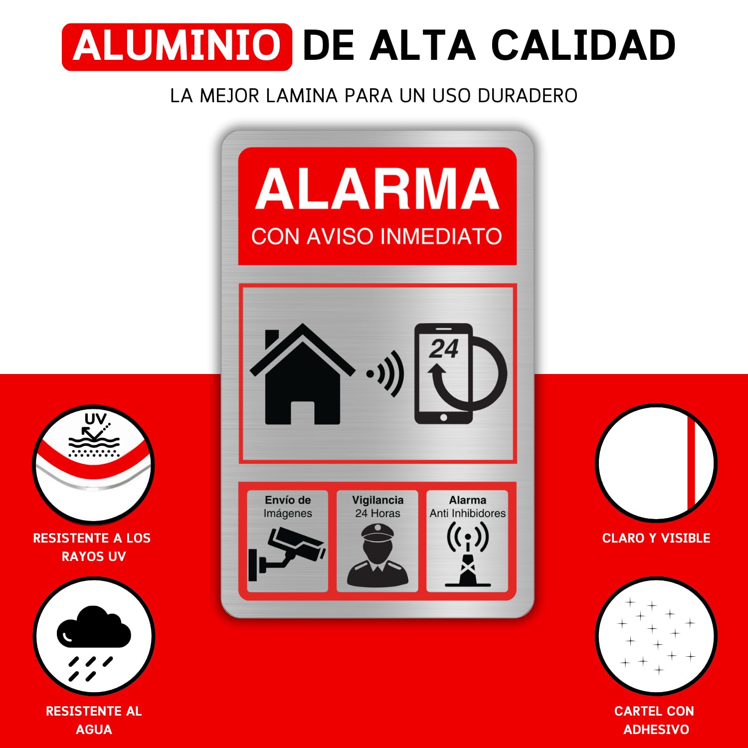 LEIASA | Cartel Videovigilancia - 9x14 cm - Aluminio - Grosor 0.8 mm - Señal Zona Videovigilada - Impresión UV - Cartel de Area Videovigilada - Videovigilancia homologado 9x14 cm