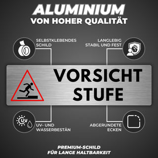 LEIASA | Schild Vorsicht Stufe - 5 x 18 cm - Stärke 0,8 mm - Aluminium