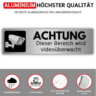 LEIASA | Selbstklebendes Schild Videoüberwachter Bereich - 5x18 cm - D